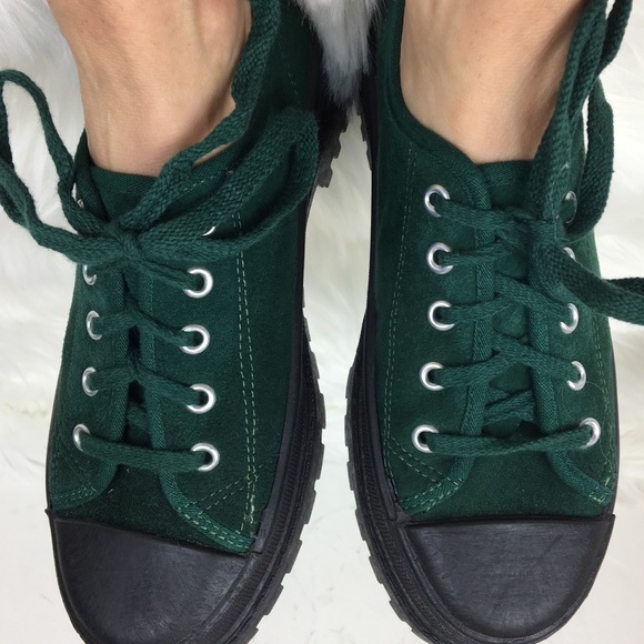 Passport Shoes - Passports green suede and black lace up sneakers